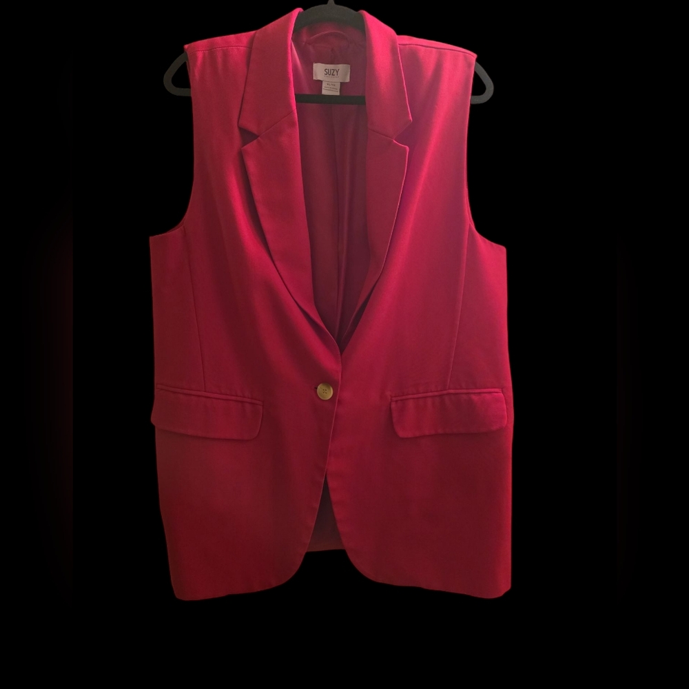 Red Sleeveless Blazer Vest